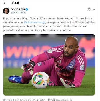 Artigo sobre a possível chegada de Diego Novoa ao Atlético Bucaramanga - créditos