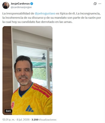 Jorge Cárdenas vuelve al centro del debate por su duro mensaje contra Gustavo Petro en redes - crédito @cardenasjorgee/X