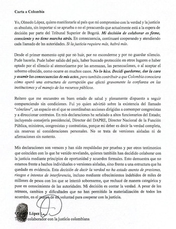 El exdirector de la Ungrd Olmedo López aseguró que seguirá contribuyendo con más información sobre el escándalo de corrupción de la entidad - crédito @JoseMorenoCab/X