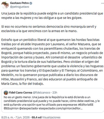 Gustavo Petro justifica intervenção judicial e alerta para possíveis perigos na Colômbia – crédito @petrogustavo/X
