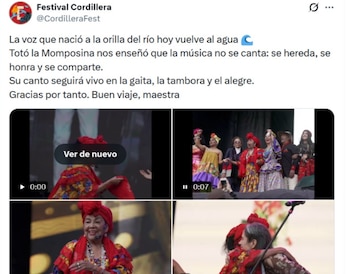 Festival Cordillera se pronunció tras la muerte de Totó la Momposina con un sentido mensaje en sus redes sociales y recordó la presentación en el 2022 - crédito @CordilleraFest/ X