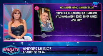 Tilsa Lozano y misterioso acompañante son captados ‘chapando’, pero él marca distancia. Captura: Magaly TV La Firme.