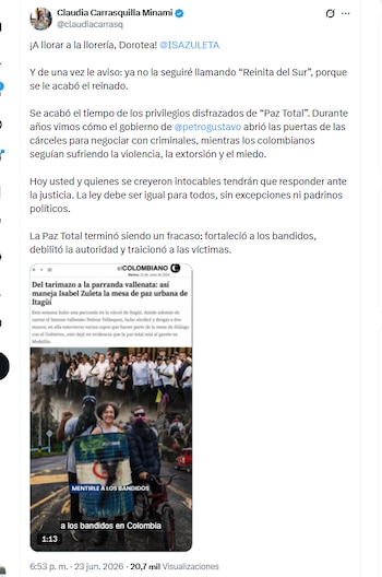 La concejala Claudia Carrasquilla Minami aseguró que Isabel Zuleta podría ser investigada penalmente - crédito @claudiacarrasq/X