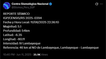 Sismo de magnitud 5.1 con
