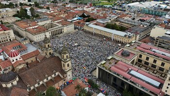 A drone view shows people