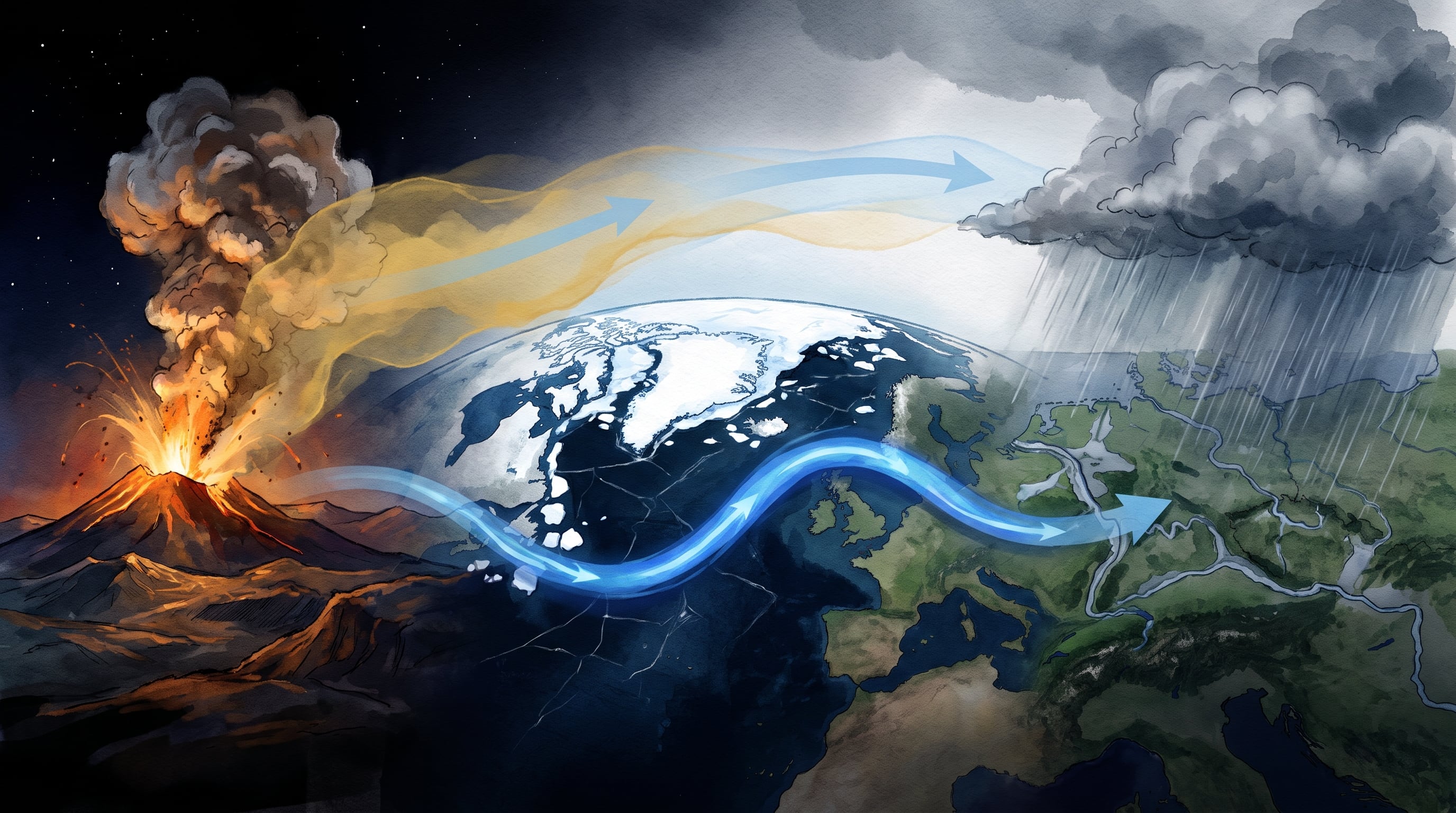 El estudio vinculó la serie de inundaciones en Europa con erupciones volcánicas, enfriamiento del Hemisferio Norte y posible retroceso del hielo marino ártico. (Imagen Ilustrativa Infobae)