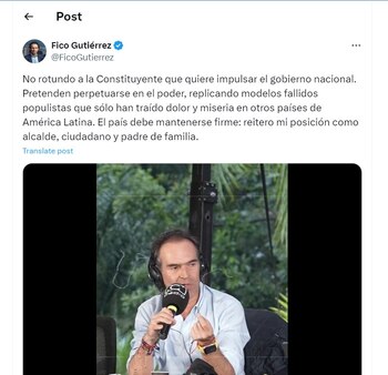 Federico Gutiérrez criticó la propuesta
