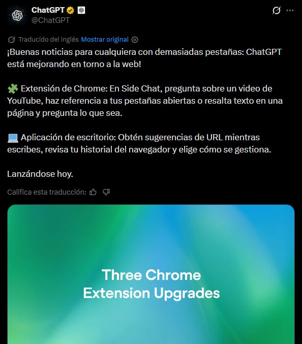 ChatGTP planea conectarse con Google Chrome como una extensión. (X)