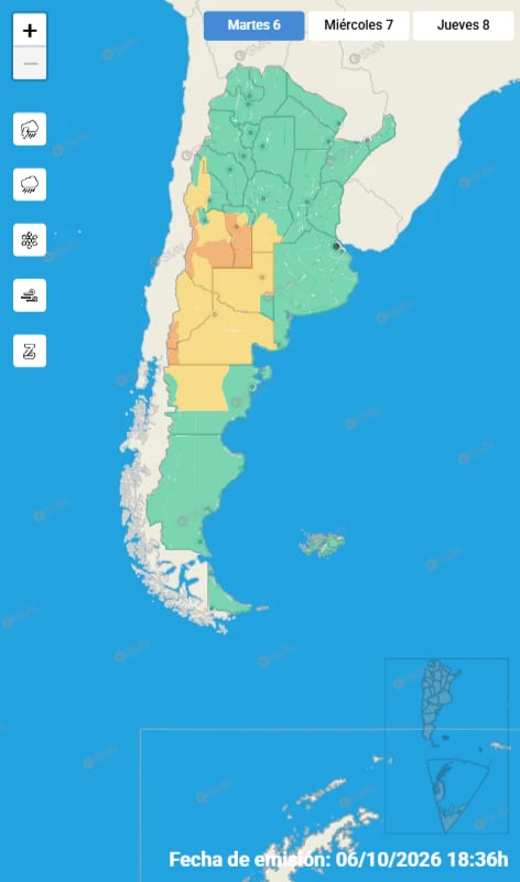 Las alertas amarillas y naranjas que dispuso el SMN el cierre de este martes