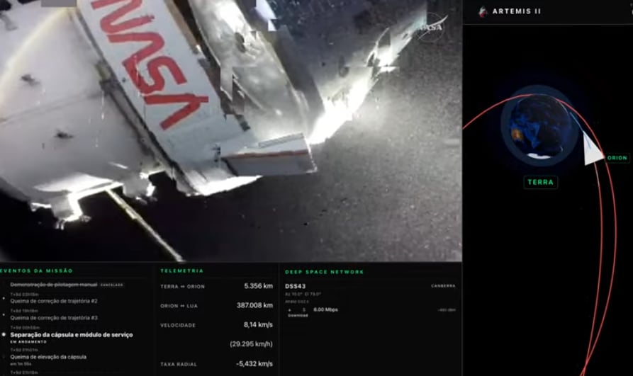 Momento exacto de la separación del módulo de servicio de la cápsula de la NASA.