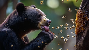 Oso disfrutando de miel, un