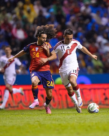 Jairo Vélez anotó el único gol de Perú ante España y lleva cuatro en total en la era Mano Menezes. - créditos: FPF