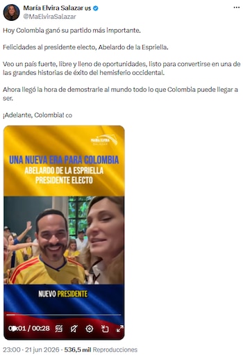 María Elvira Salazar respaldó a Abelardo de la Espriella y destacó la alianza con Estados Unidos - crédito @MaElviraSalazar/X
