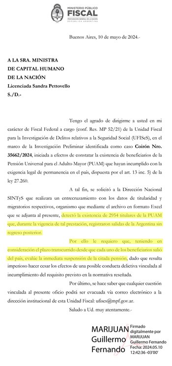El escrito del fiscal Guillermo