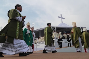 LIMA PERÚ - ENERO 21. Papa Francisco oficia misa en Base Las palmas. Foto: ANDINA/Carlos Lezama