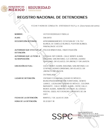Detienen a Víctor Rodríguez Padilla, exdirector de Pemex, tras denuncia por violencia familiar. (SSCP)