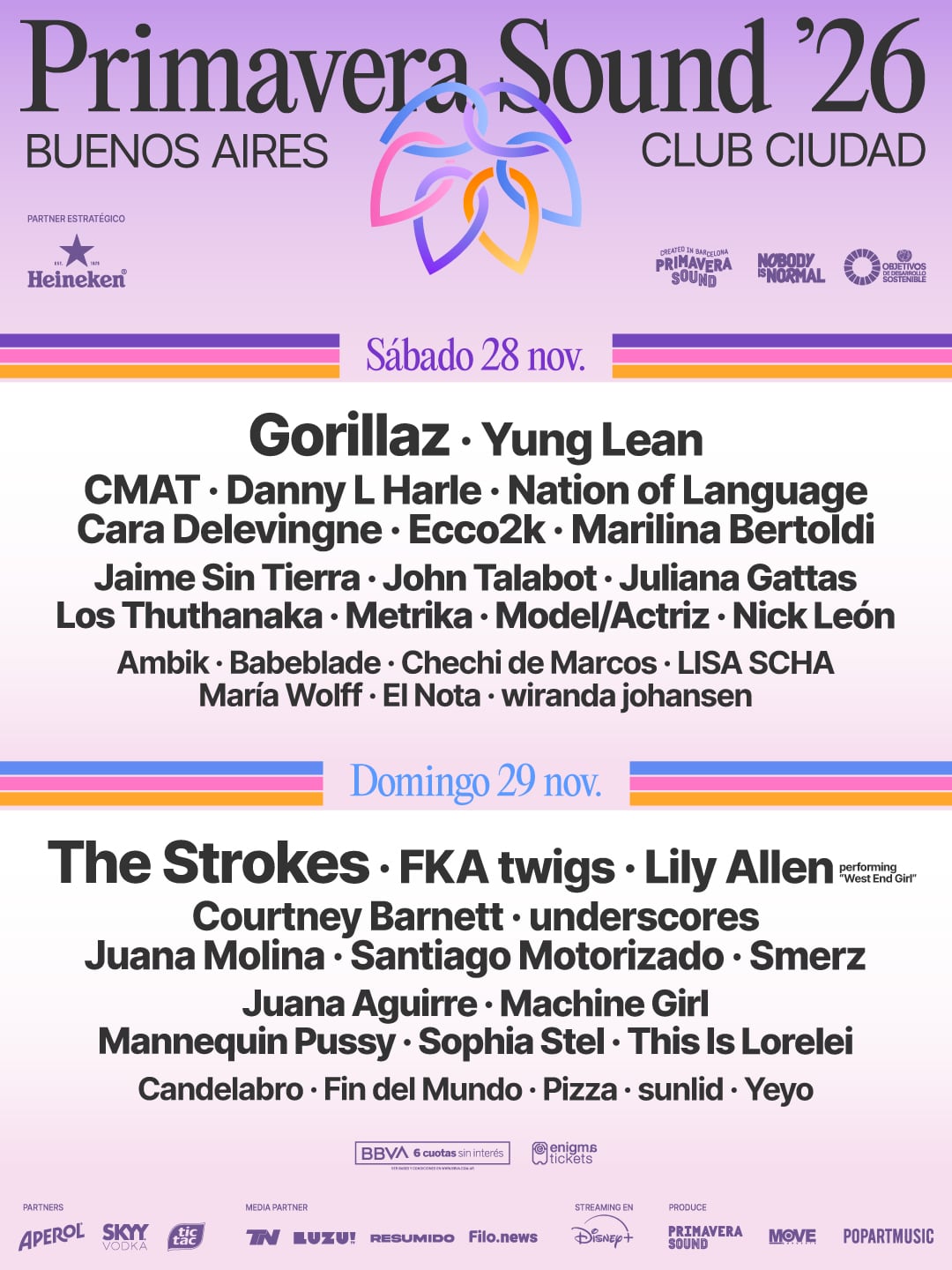 El Primavera Sound Buenos Aires 2026 se realizará los días 28 y 29 de noviembre en el Club Ciudad de Buenos Aires, con Gorillaz y The Strokes