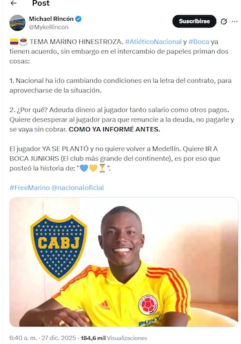 Post de Michael Rincón sobre