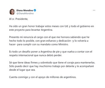 El comunicado de Mondino, en