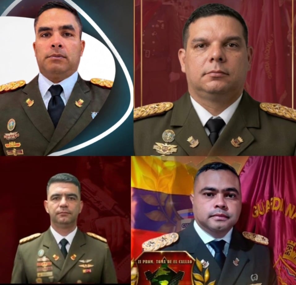 Los comandantes Alexi Cedeño Sánchez, José Consolación Romero Reyes, Ericson Carrillo Vivas y Boniex González Pacheco