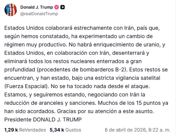 (Captura de pantalla/Truth Social)