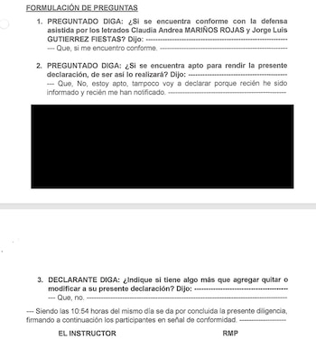 Declaración en la que 'Jhonsson Pulpo' se niega a declarar por falta de notificación previa