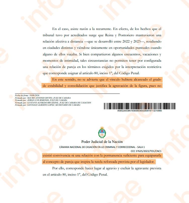 Para Casación el vínculo entre Dana y su agresor no alcanzó “el grado de estabilidad y consolidación que justifica la agravación de la figura”