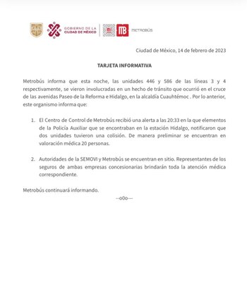 (Twitter/@MetrobusCDMX)