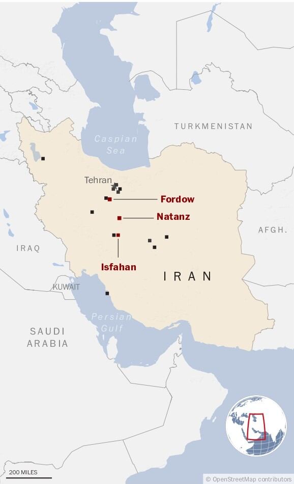Estas instalaciones nucleares iraníes son el objetivo de los ataques de Israel (Crédito: The Washington Post)