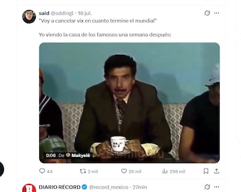 Captura de pantalla de una publicación de X con texto, un video de un hombre en traje con bigote que sostiene una taza, y contadores de interacción