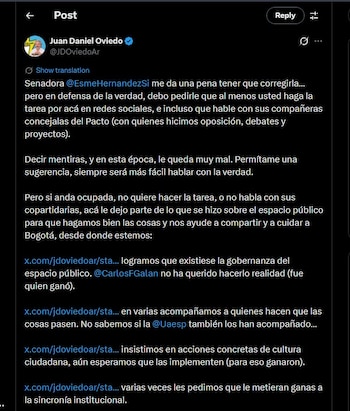 Juan Daniel Oviedo contestó a