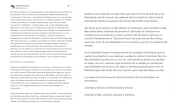 El presidente Gustavo Petro reaccionó a comentario de Claudia López y aseguró que es una mujer libre a la cual admiró en su momento - crédito @petrogustavo/X