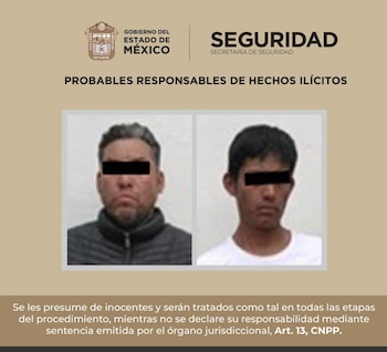 Valentín “N” y Francisco “N” fueron trasladados ante el Ministerio Público tras el aseguramiento de diversas dosis de droga. (Facebook Secretaría de Seguridad del Estado de México)