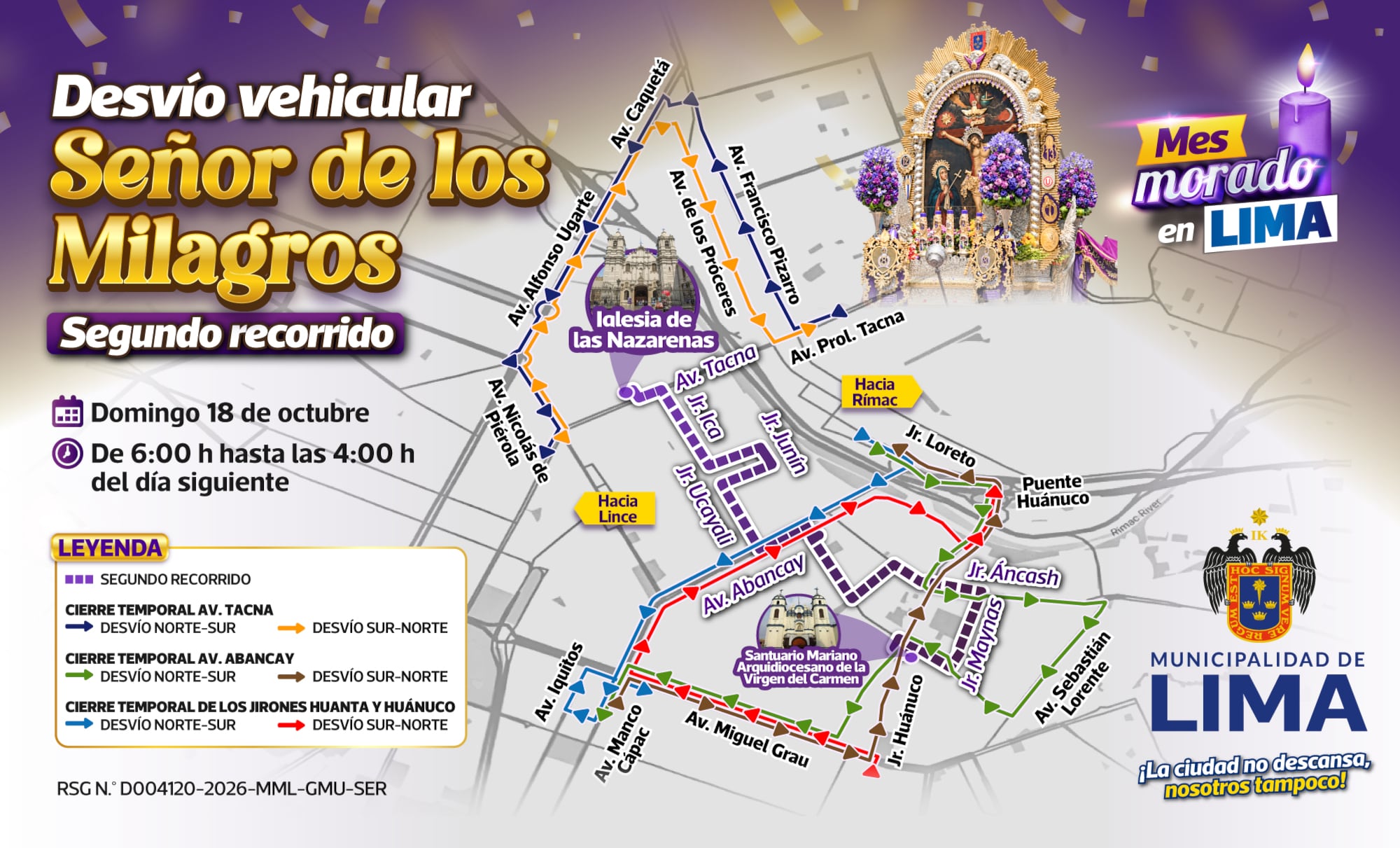 Señor de los Milagros en Lima: calles cerradas y rutas alternas por las procesiones del domingo 18 y lunes 19 de octubre