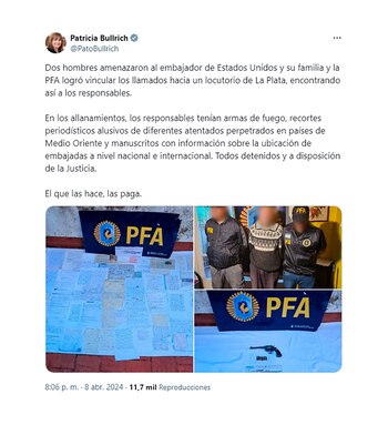 Dos detenidos por amenazar al embajador de Estados Unidos y su familia