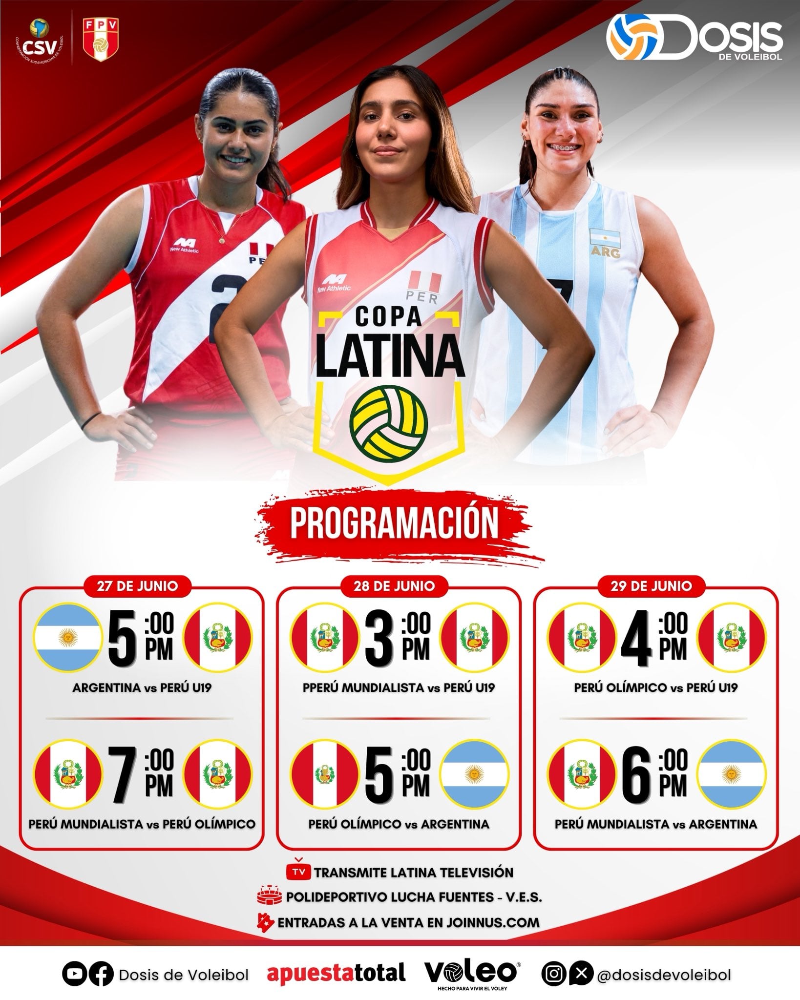 Programación de la Copa Latina de vóley 2026. (Dosis de Voleibol)