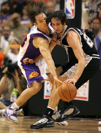 NBA Basketball, Suns Steve Nash, left and Spurs Manu Ginobili