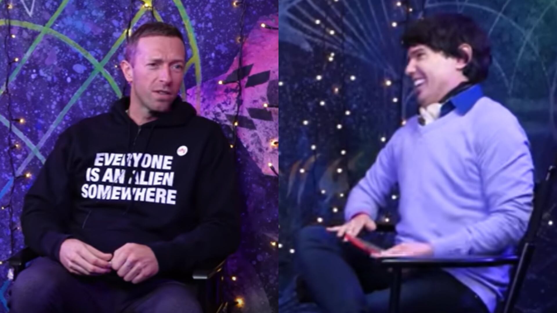 Bruno Pinasco en entrevista con el líder de Coldplay. (Captura)