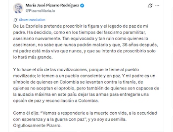 Estas fueron las declaraciones de Pizarro en contra del presidente De la Espriella - crédito @PizarroMariaJo/X