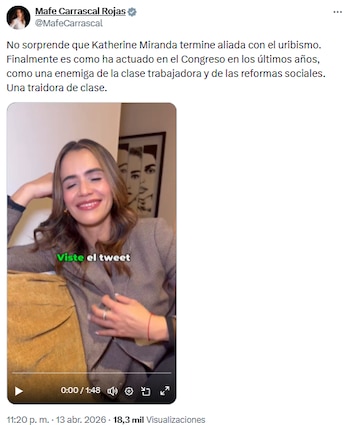 Mafe Carrascal lanzó fuertes críticas a Katherine Miranda - crédito @MafeCarrascal/X