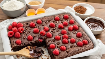 Receta de brownie con frambuesas, rápida y fácil