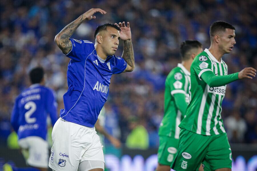 Rodrigo Contreras abrió el marcador en el clásico por Liga BetPlay entre Millonarios vs. Nacional - crédito Cristian Bayona/Colprensa