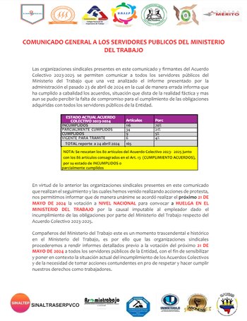 Empleados del Ministerio del Trabajo convocaron una huelga - crédito Redes sociales