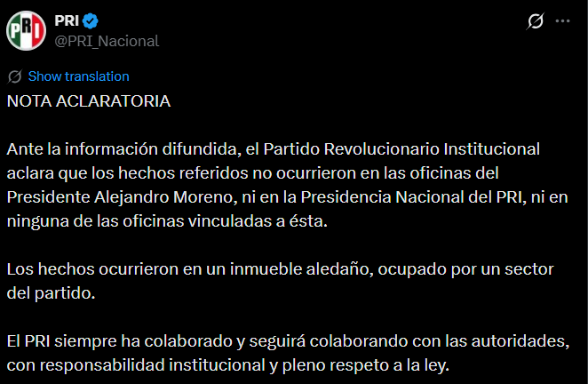 Comunicado del PRI.