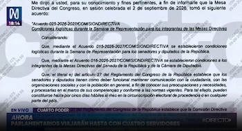 Congreso permitirá a sus directivos viajar con cuatro asesores pagados por el Estado. Captura: Cuarto Poder.