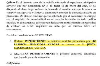 PJ rechaza solicitud cautelar de