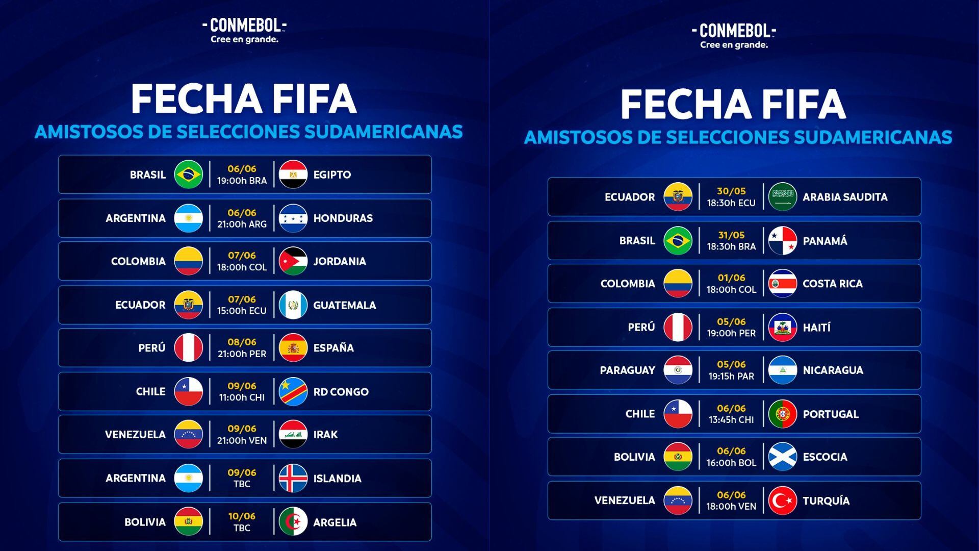 Todos los amistosos de las selecciones sudamericanas previo al Mundial 2026.