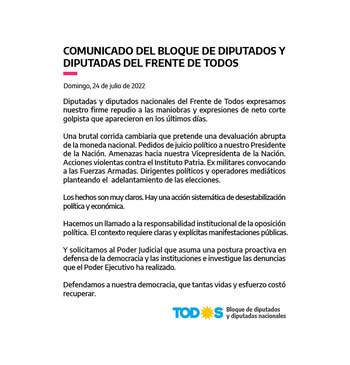 El comunicado del Frente de