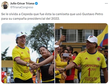 Julio César Triana señaló que Petro también utilizó la camiseta durante su campaña electoral. - crédito @TrianaCongreso/X