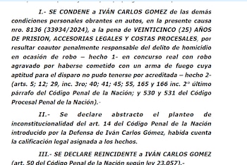 La condena a iván Gómez: